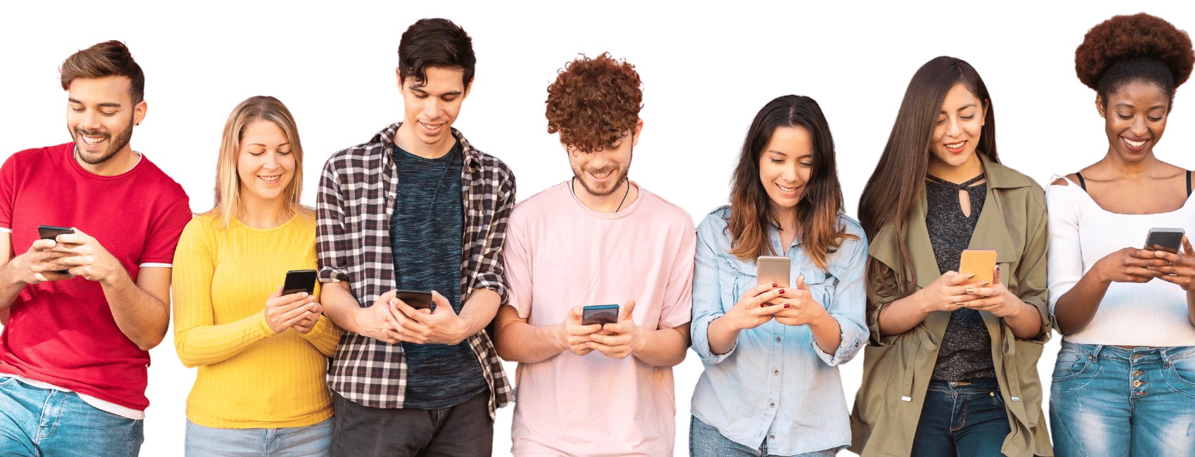 Millennial men and women using wireless phones
